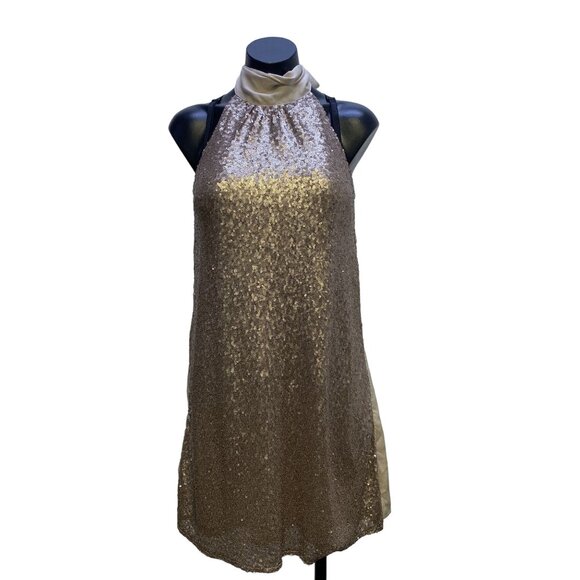 ANDREE BY UNIT Dresses & Skirts - Andree By Unit Gold Sequin Halter Dress With Bow Tie Back